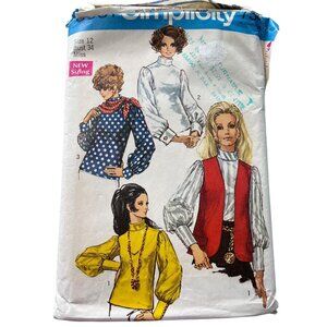 60s Simplicity 8351 Sewing Pattern Misses Size 12 Blouse Vest Scarf 1969 CUT